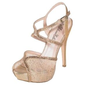 De Blossom Collection Lace and Rhinestone Heels Rose Gold